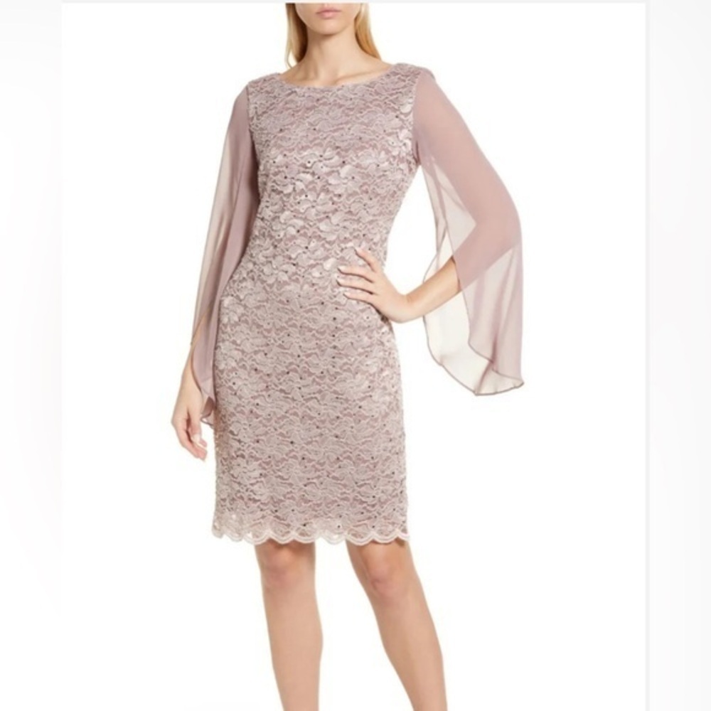 Candalite Sequin Lace Slit Sleeve Dress